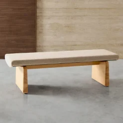 Kave Home Bankje Topaz Chenille en essenhout, 150cm* Halbanken|Eetkamerbanken