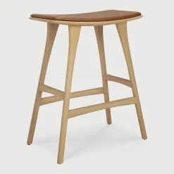 Ethnicraft Barkruk Osso Hout en Leder (zithoogte 67cm)* Barkruk Leer / Kunstleer