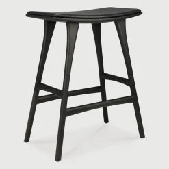 Ethnicraft Barkruk Osso Hout en Leder (zithoogte 67cm)* Barkruk Leer / Kunstleer