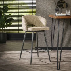 LifestyleFurn Barstoel Arnie Bouclé (zithoogte 69cm)* Barkruk Met Rugleuning
