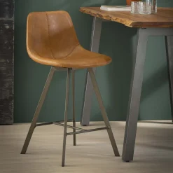 LifestyleFurn Barstoel Celia Vintage PU-leder (zithoogte 66cm)* Barkruk Met Rugleuning|Barkruk Leer / Kunstleer