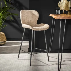 LifestyleFurn Barstoel Gael Bouclé (zithoogte 67cm)* Barkruk Met Rugleuning