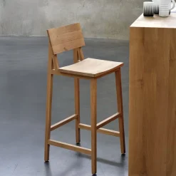 Ethnicraft Barstoel N4 Gevernist Eikenhout, kleur (zithoogte 81cm)* Barkruk Met Rugleuning|Barkruk Hout