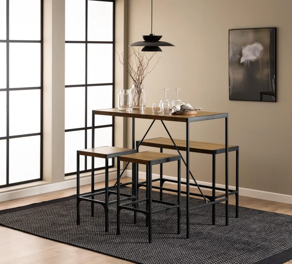 Bendt Bartafel set Deryk Eikenlook, Met 2 barstoelen en bankje* Bartafels