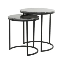 Light & Living Bijzettafel Alfio Set van 2 stuks, bruin marmer+zwart* Zwarte Bijzettafel|Bijzettafels Set