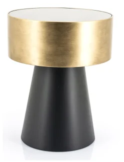 By-Boo Bijzettafel Bunga 40cm zwart/goud met glazen blad* Zwarte Bijzettafel