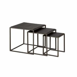 RENEW Bijzettafel Fanna Teakhout, Set van 3 stuks* Zwarte Bijzettafel|Bijzettafels Set
