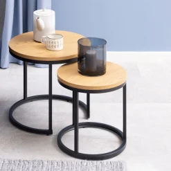 Bendt Bijzettafel Flemming Eiken, Set van 2 stuks* Bijzettafels Set|Ronde Bijzettafel