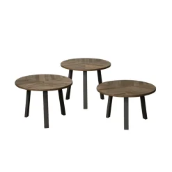 RENEW Bijzettafel Lazio Teakhout, Set van 3 stuks* Bijzettafels Set|Ronde Bijzettafel