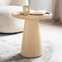 Eleonora Bijzettafel Leia Eikenhout, 46cm* Ronde Bijzettafel