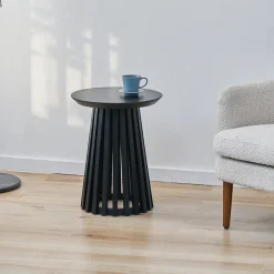 Artistiq Living Bijzettafel Nikkie Hevea hout, 40cm* Zwarte Bijzettafel|Ronde Bijzettafel