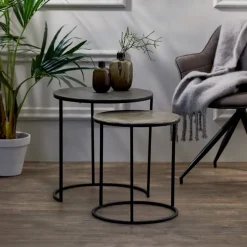 Light & Living Bijzettafel Talca Set van 2 stuks, 40/49cm, kleur Antiek Lood* Bijzettafels Set|Ronde Bijzettafel