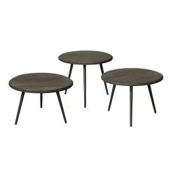 RENEW Bijzettafel Turi Teakhout, Set van 3 stuks* Bijzettafels Set|Ronde Bijzettafel