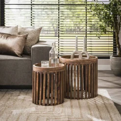 LifestyleFurn Bijzettafel Twiggy Mangohout, Set van 2 stuks* Bijzettafels Set|Ronde Bijzettafel