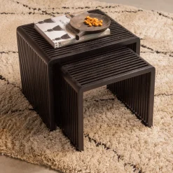 WOOOD Bijzettafel Willa Set van 2 stuks, Teakhout, kleur Zwart* Bijzettafels Set