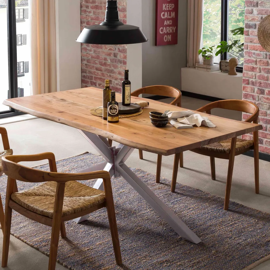 Artistiq Living Boomstam Eettafel Raynaldo Acaciahout, kleur Zilver* Rechte Eettafel
