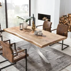 Artistiq Living Boomstam Eettafel Rochelle Mangohout, kleur Zilver* Rechte Eettafel