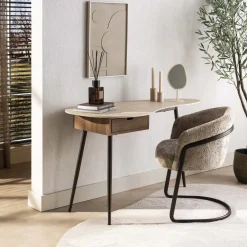 LifestyleFurn Bureau/Kaptafel Jaems Travertin- en eikenlook, 127 x 62cm* Bureaus
