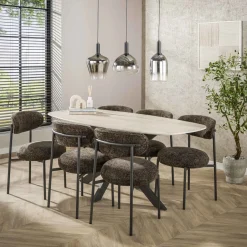 LifestyleFurn Deens Ovale Eettafel Laycie Keramiek in Travertinlook* Travertin Eettafel|Ovale Eettafel