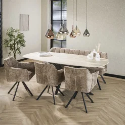 LifestyleFurn Deens Ovale Eettafel Laycie Keramiek in Travertinlook* Travertin Eettafel|Ovale Eettafel