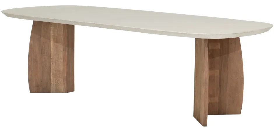 DTP Home Deens Ovale Eettafel Nova Travertinlook en teakhout* Travertin Eettafel|Ovale Eettafel