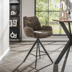 LifestyleFurn Draaibare Barstoel Kristee Chenille (zithoogte 67cm)* Barkruk Met Rugleuning