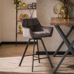 LifestyleFurn Draaibare Barstoel Thandie Velvet (zithoogte 69cm)* Barkruk Met Rugleuning