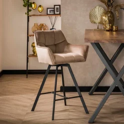 LifestyleFurn Draaibare Barstoel Thandie Velvet (zithoogte 69cm)* Barkruk Met Rugleuning