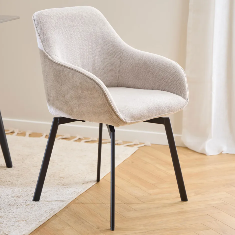 Bendt Draaibare Eetkamerstoel Aisling Chenille* Chenille Eetkamerstoelen|Beige Eetkamerstoelen