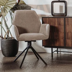 Tower Living Draaibare Eetkamerstoel Amaro* Beige Eetkamerstoelen|Draaibare Eetkamerstoelen