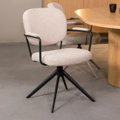 LABEL51 Draaibare Eetkamerstoel Basel Bouclé* Eetkamerstoelen Bouclé / Teddy|Draaibare Eetkamerstoelen