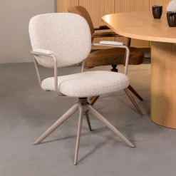 LABEL51 Draaibare Eetkamerstoel Basel Bouclé* Eetkamerstoelen Bouclé / Teddy|Draaibare Eetkamerstoelen