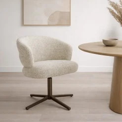 Livingfurn Draaibare Eetkamerstoel Blake Geweven stof, kleur* Beige Eetkamerstoelen|Eetkamerstoelen Met Armleuning