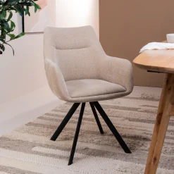 By-Boo Draaibare Eetkamerstoel Bliss Met armleuning* Beige Eetkamerstoelen|Draaibare Eetkamerstoelen