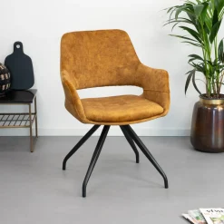 Livingfurn Draaibare Eetkamerstoel Capp Velvet* Eetkamerstoelen Velvet / Fluweel|Beige Eetkamerstoelen