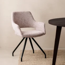 Livingfurn Draaibare Eetkamerstoel Capp Geweven stof* Beige Eetkamerstoelen|Draaibare Eetkamerstoelen