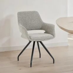 Livingfurn Draaibare Eetkamerstoel Capp Geweven stof* Beige Eetkamerstoelen|Draaibare Eetkamerstoelen