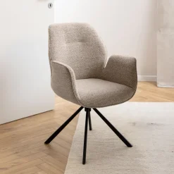 Bendt Draaibare Eetkamerstoel Chandler Bouclé met armleuning* Beige Eetkamerstoelen|Eetkamerstoelen Bouclé / Teddy