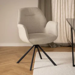 Bendt Draaibare Eetkamerstoel Chandler Stof met armleuning* Beige Eetkamerstoelen|Draaibare Eetkamerstoelen