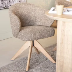 Eleonora Draaibare Eetkamerstoel Connor Eiken onderstel* Beige Eetkamerstoelen|Draaibare Eetkamerstoelen