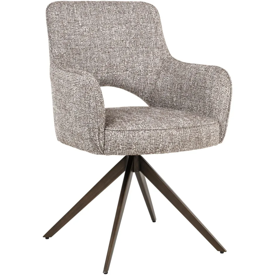 Richmond Interiors Draaibare Eetkamerstoel Ginerva Tweed stof, kleur Earth* Draaibare Eetkamerstoelen|Eetkamerstoelen Met Armleuning