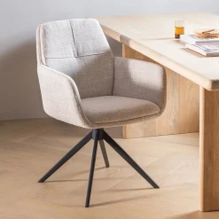 WOOOD Draaibare Eetkamerstoel Grant Melange stof* Draaibare Eetkamerstoelen|Eetkamerstoelen Met Armleuning