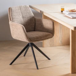 WOOOD Draaibare Eetkamerstoel Grant Melange stof* Draaibare Eetkamerstoelen|Eetkamerstoelen Met Armleuning