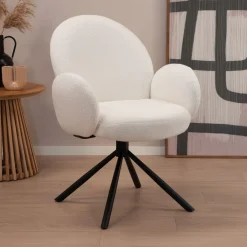 Tower Living Draaibare Eetkamerstoel Imola Bouclé* Beige Eetkamerstoelen|Eetkamerstoelen Bouclé / Teddy