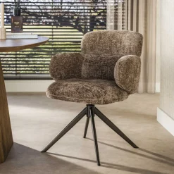 LifestyleFurn Draaibare Eetkamerstoel Kerek Hoven stof en bruin staal, kleur* Eetkamerstoelen Met Armleuning