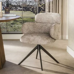 LifestyleFurn Draaibare Eetkamerstoel Kerek Hoven stof en bruin staal, kleur* Beige Eetkamerstoelen|Eetkamerstoelen Met Armleuning