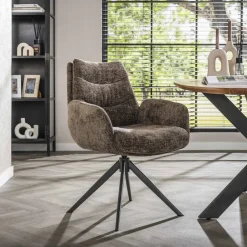 LifestyleFurn Draaibare Eetkamerstoel Kristee Chenille* Chenille Eetkamerstoelen|Beige Eetkamerstoelen