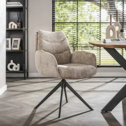 LifestyleFurn Draaibare Eetkamerstoel Kristee Chenille* Chenille Eetkamerstoelen|Beige Eetkamerstoelen