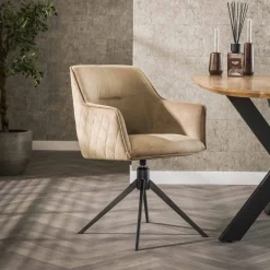 LifestyleFurn Draaibare Eetkamerstoel Lavonne Velvet* Eetkamerstoelen Velvet / Fluweel|Beige Eetkamerstoelen