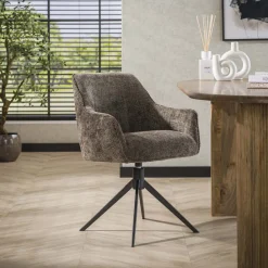 LifestyleFurn Draaibare Eetkamerstoel Lavonne Chenille* Beige Eetkamerstoelen|Draaibare Eetkamerstoelen
